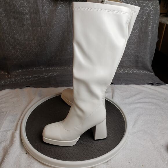 JEDKARAR Platform Boots Women 7 White Go Go Tall Block Heel Y2K Retro Modcore - Picture 5 of 10